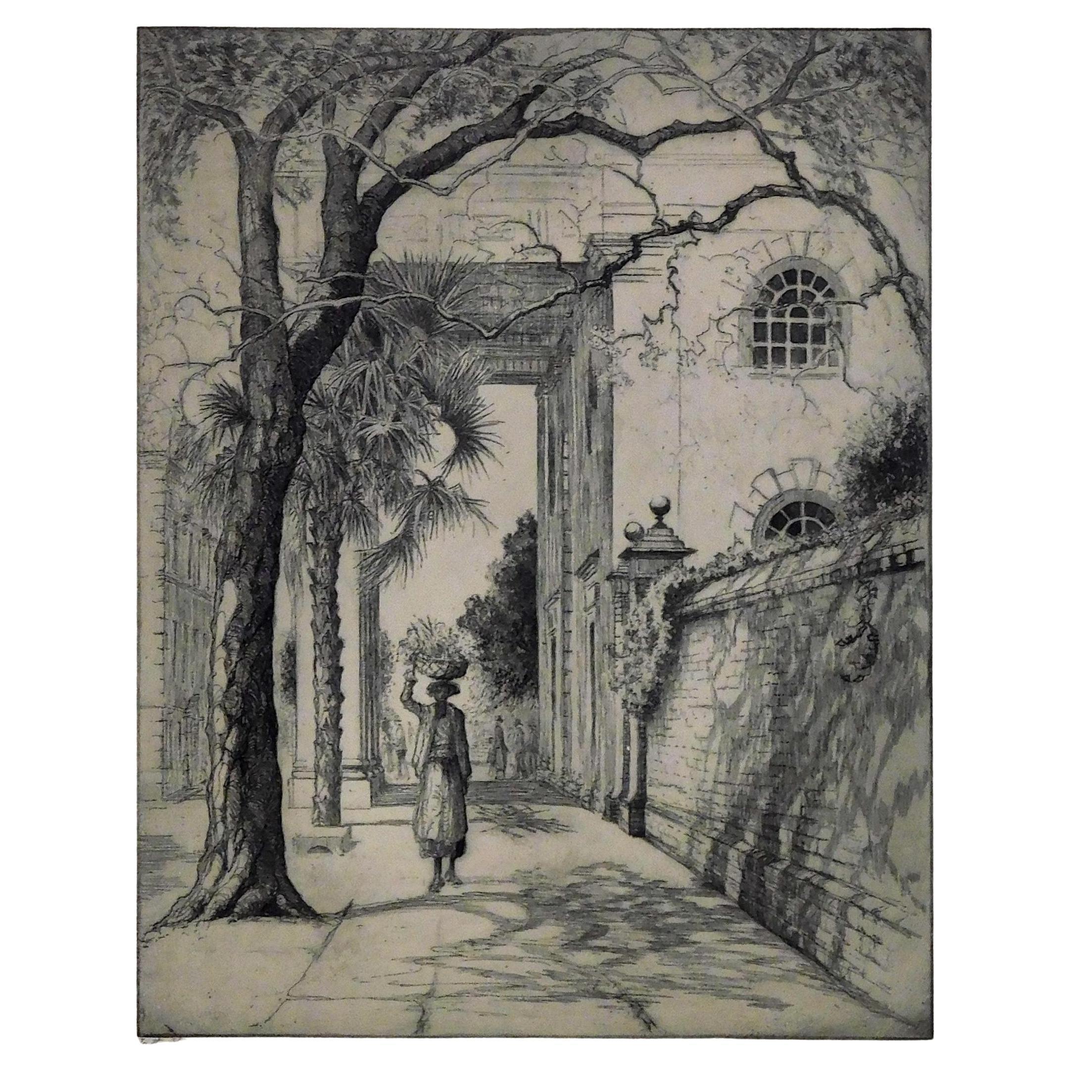 Landscape Print di Unknown - Incisione originale di Elizabeth O'Neil Verner, 1928 circa, Charleston