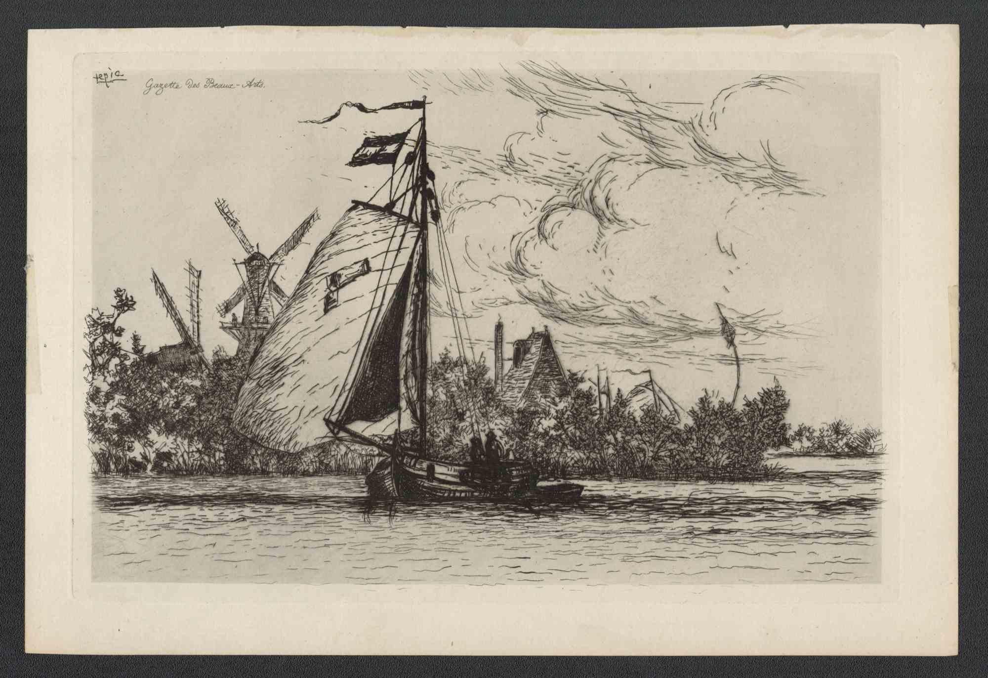 Unknown Landscape Print - En Hollande - Etching - 19th Century