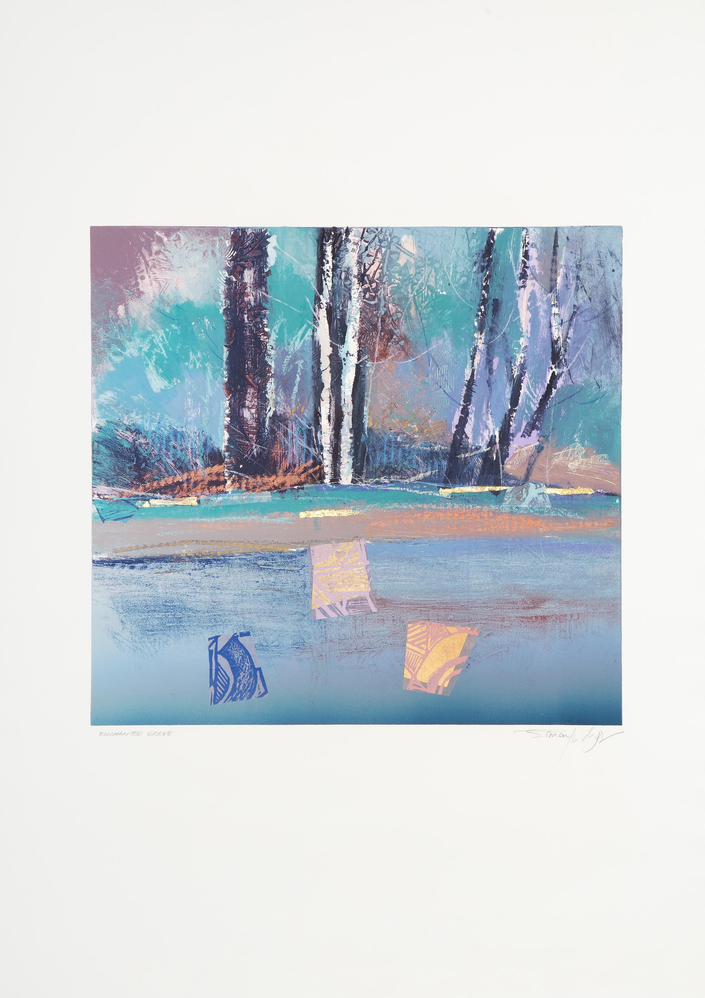 Manuel Rodriguez Jr., Filipino (1942 - ) -  Enchanted Grove II. Medium: Monoprint and mixed media on BFK Rives, signed and titled in pencil, Edition: 1/1, Image Size: 20.75 x 21.75 inches, Size: 41.5 x 29.5 in. (105.41 x 74.93 cm), Description: This