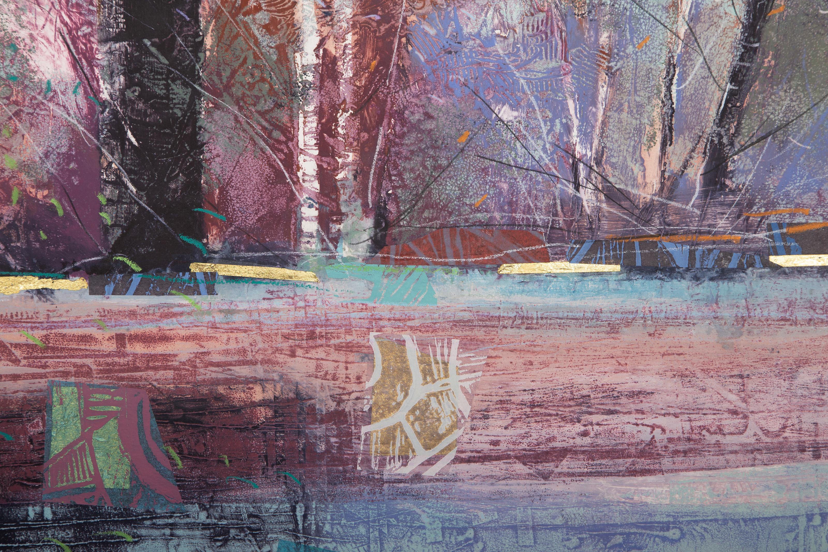 Enchanted Grove, Abstract Monoprint and mixed media by Manuel Rodriguez Jr. For Sale 1