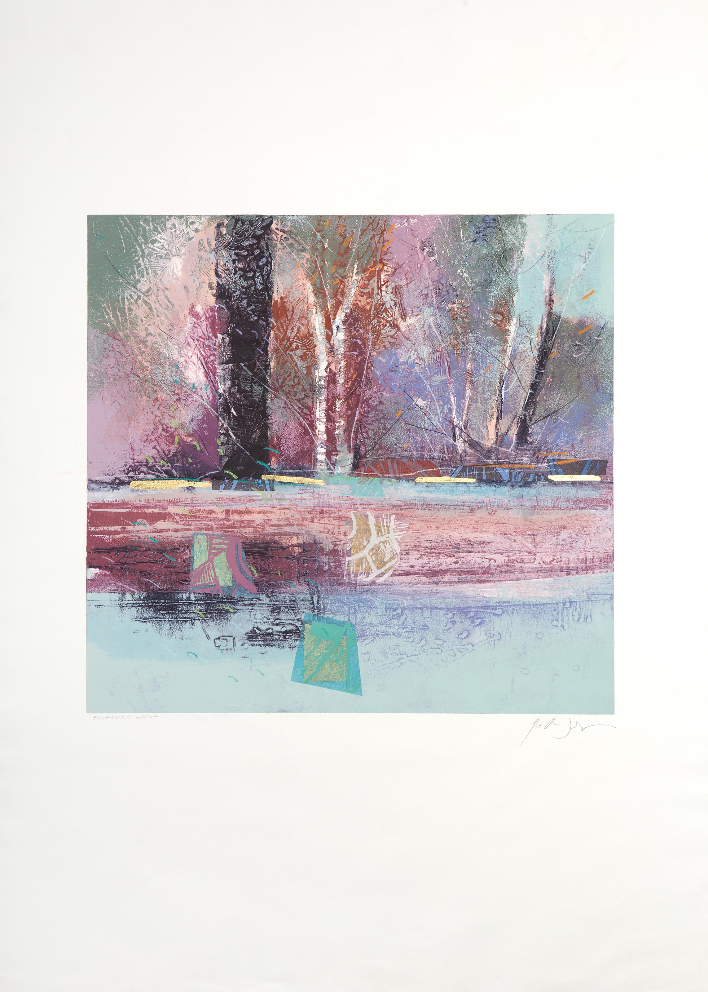 Manuel Rodriguez Jr., Filipino (1942 - ) -  Enchanted Grove. Medium: Monoprint and mixed media on BFK Rives, signed and titled in pencil, Edition: 1/1, Image Size: 20.75 x 21.75 inches, Size: 41.5 x 29.5 in. (105.41 x 74.93 cm), Description: This
