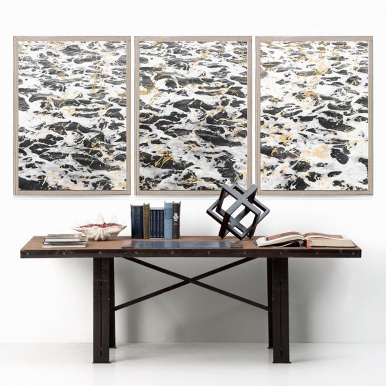 Energy of Water Triptych, No. 1, gold leaf, framed - Print by Unknown