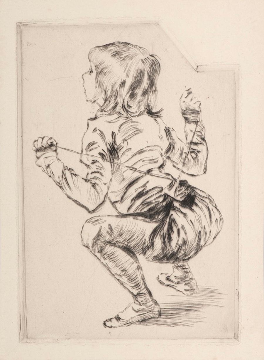 Unknown Figurative Print - Enfant à accroupi - Etching and drypoint - Early 1900