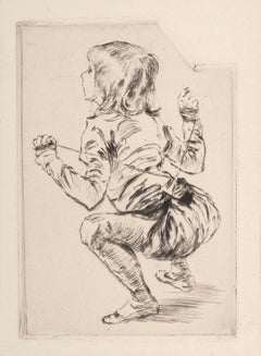 Enfant à accroupi - Etching and drypoint - Early 1900