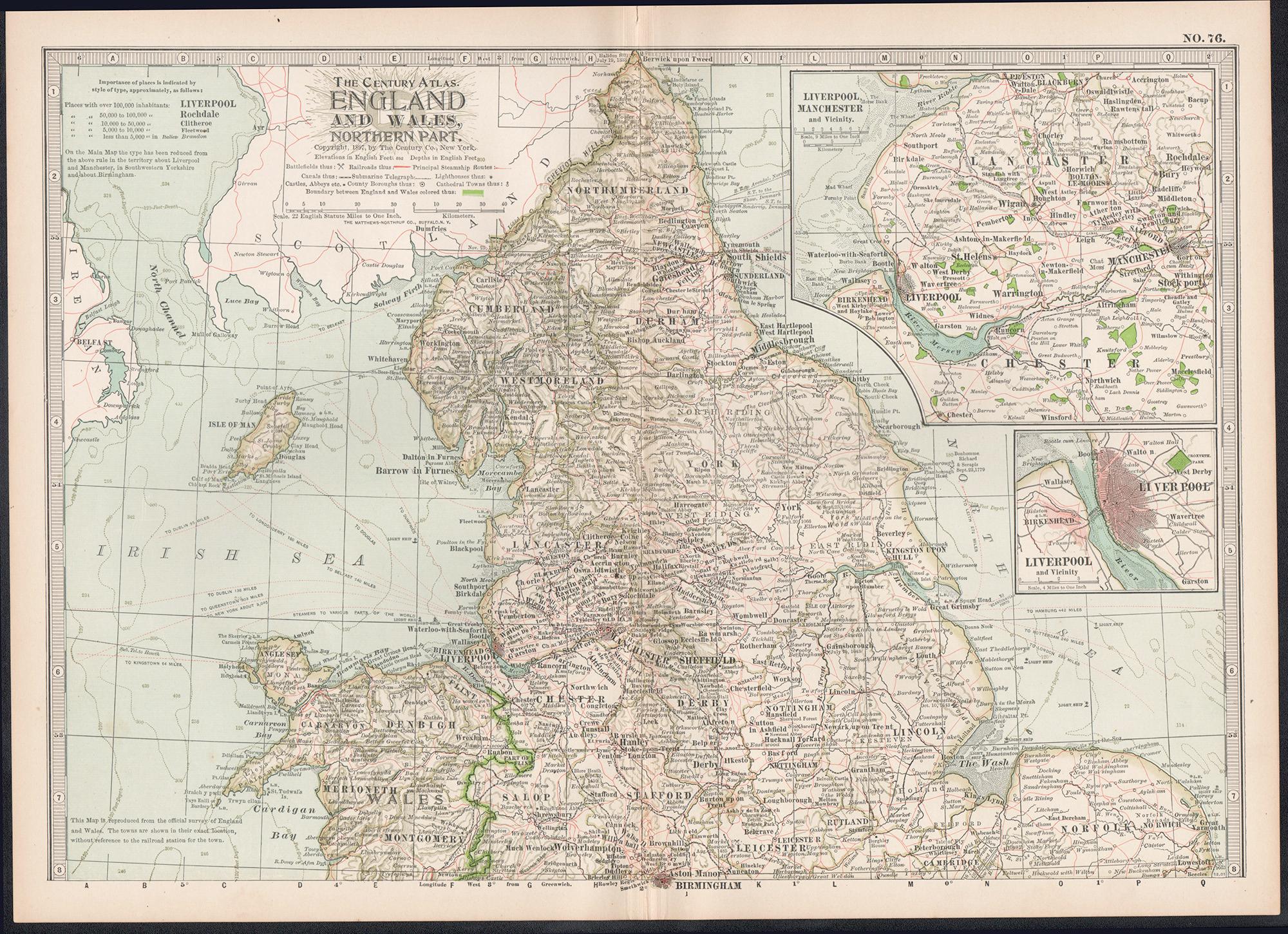 England and Wales, Northern Part. Century Atlas antique vintage map - Print by Unknown