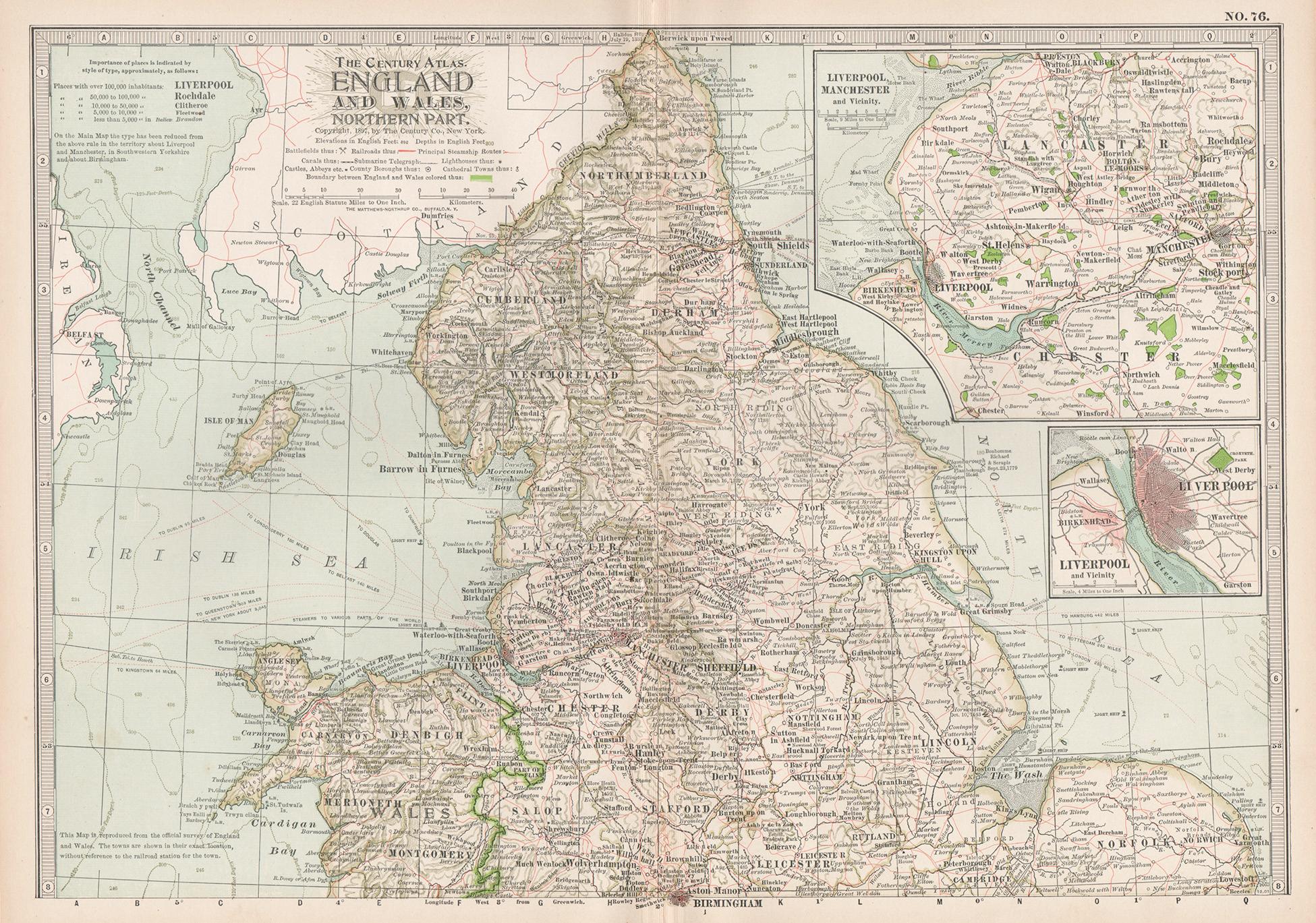 Unknown Print - England and Wales, Northern Part. Century Atlas antique vintage map