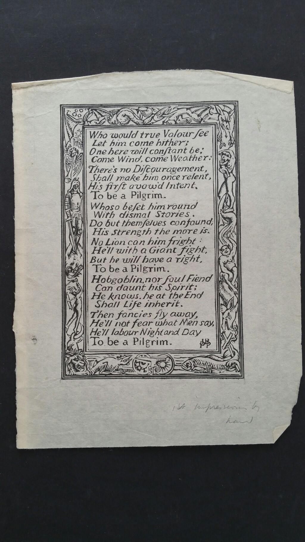 English Antique Woodcut Engraving, Inscribed, of Bunyan Hymn - Print by Unknown