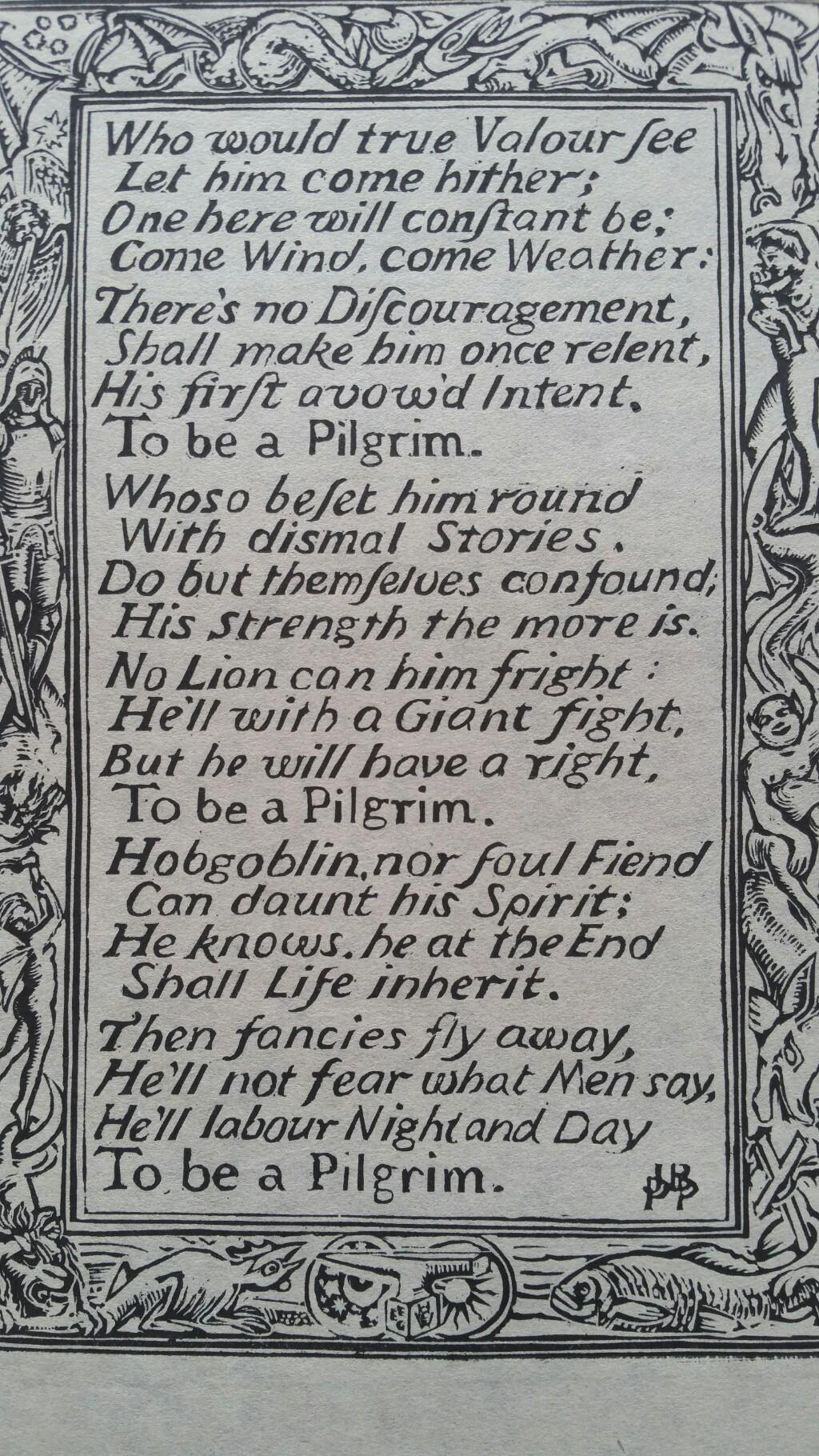 English Antique Woodcut Engraving, Inscribed, of Bunyan Hymn - Modern Print by Unknown