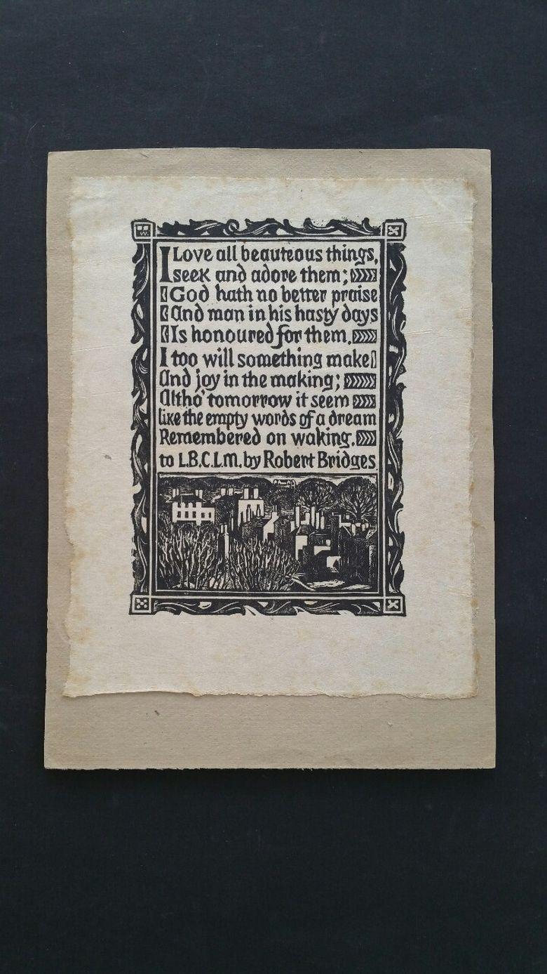 English Antique Woodcut Engraving, of Prose by Robert Bridges - Print by Unknown