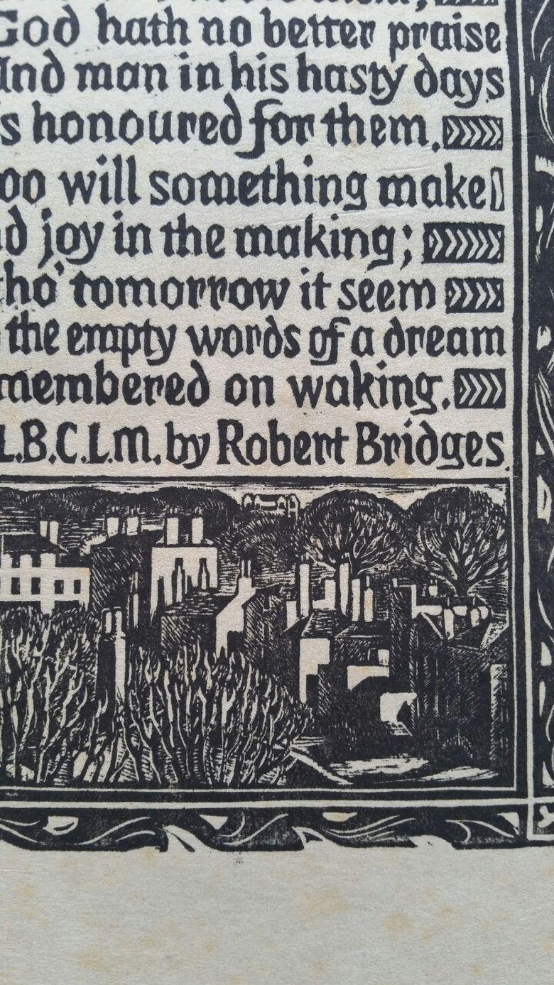 English Antique Woodcut Engraving, of Prose by Robert Bridges - Modern Print by Unknown
