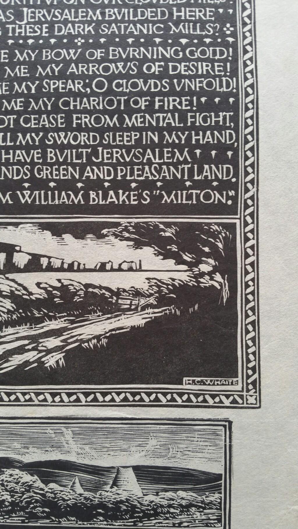 Grabado xilográfico antiguo inglés, Milton de William Blakes - Print Moderno de Unknown