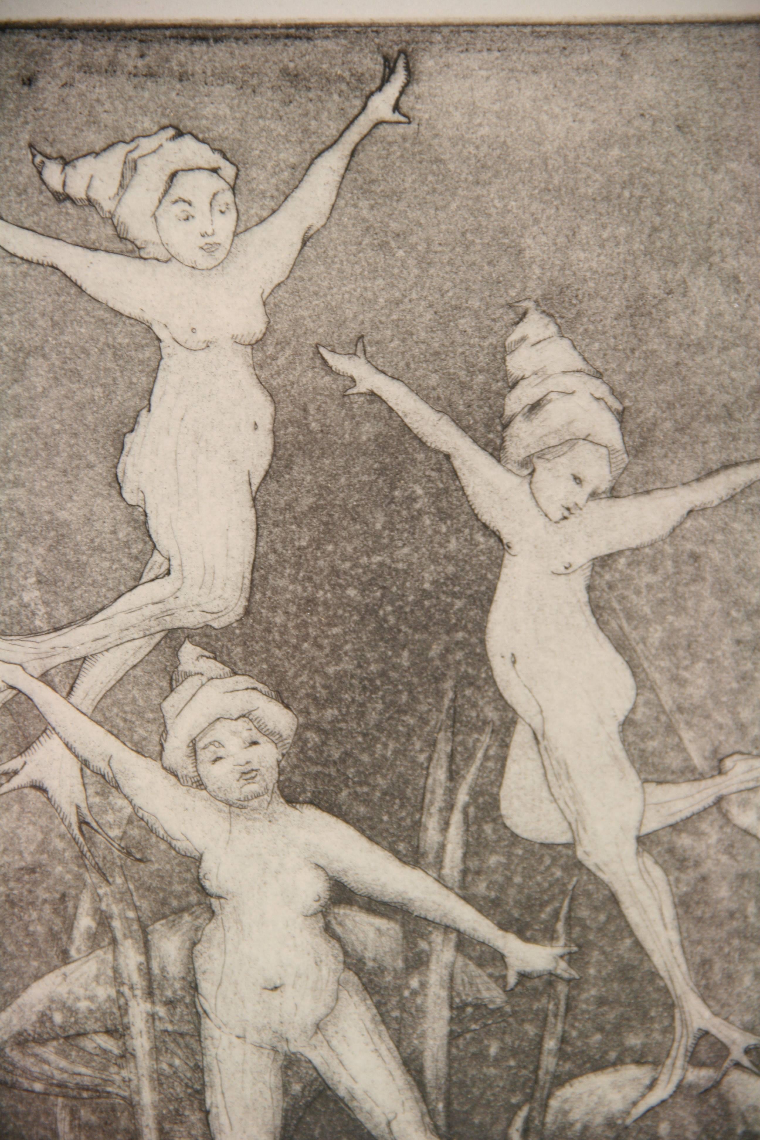 English Dancing Mythical Fairies  Abstract  Figurative Engraving For Sale 3