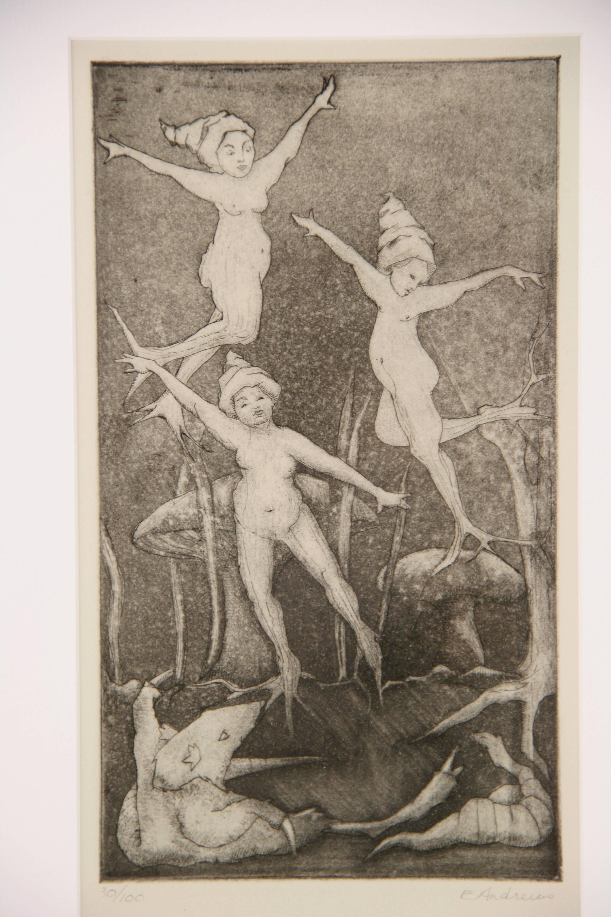 Unknown Figurative Print - English Dancing Mythical Fairies  Abstract  Figurative Engraving
