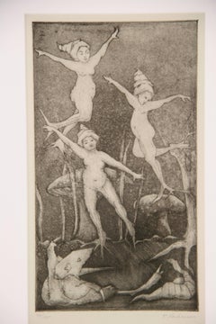 English Dancing Mythical Fairies  Abstract  Figurative Engraving
