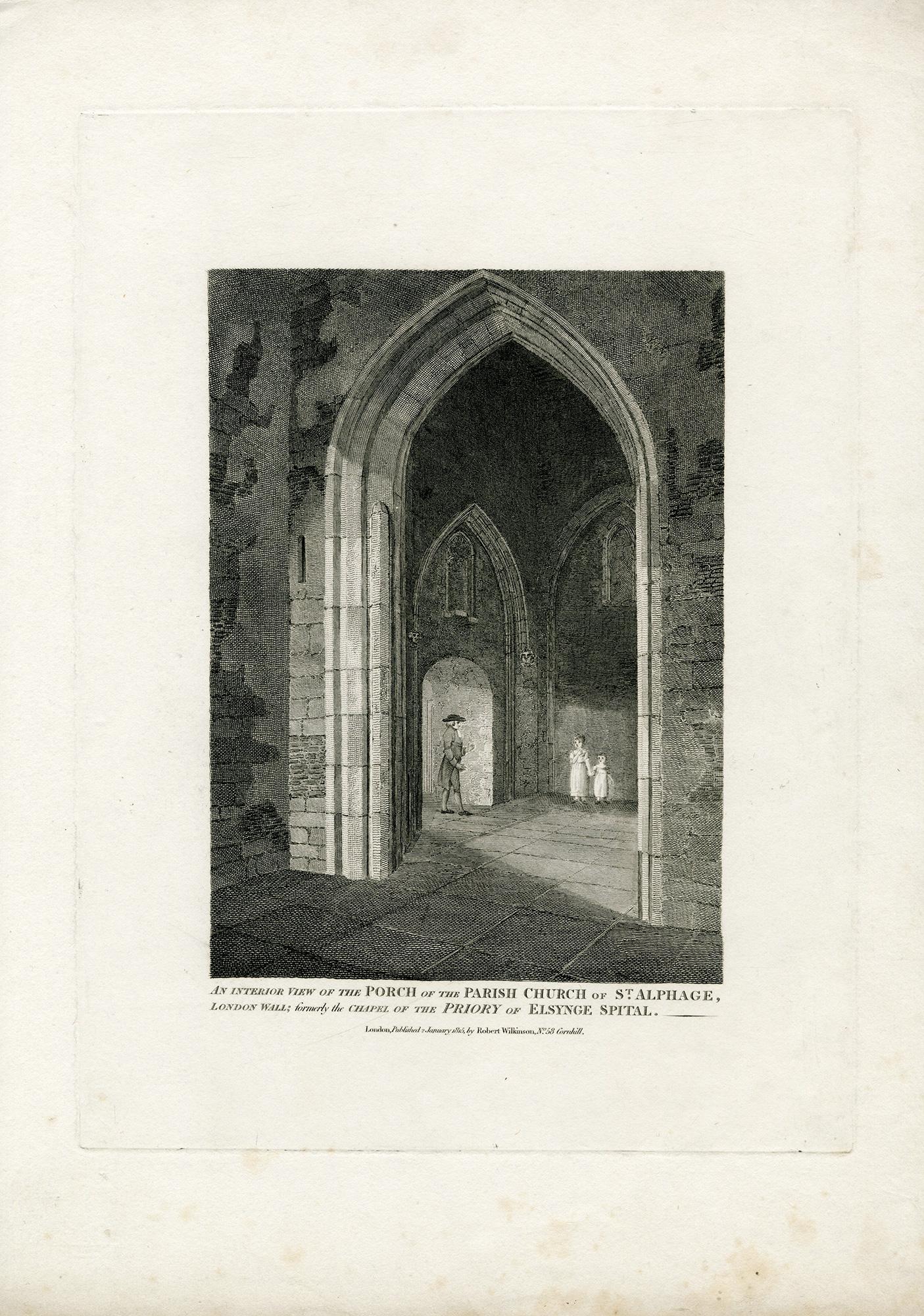 English School, 19th Cent. –An Interior View of the Porch ... Church St. Alphage - Print by Unknown