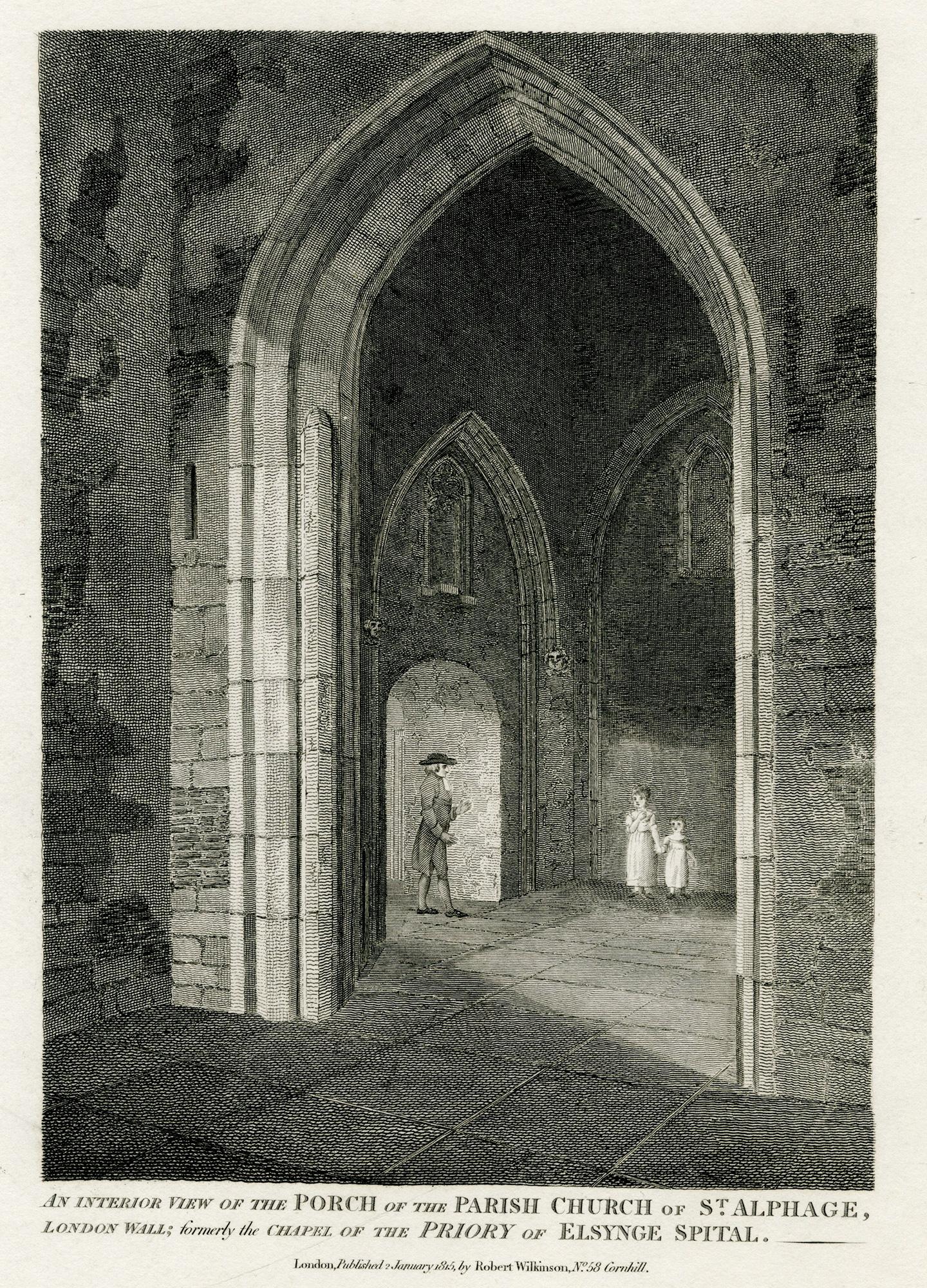 Unknown Landscape Print - English School, 19th Cent. –An Interior View of the Porch ... Church St. Alphage