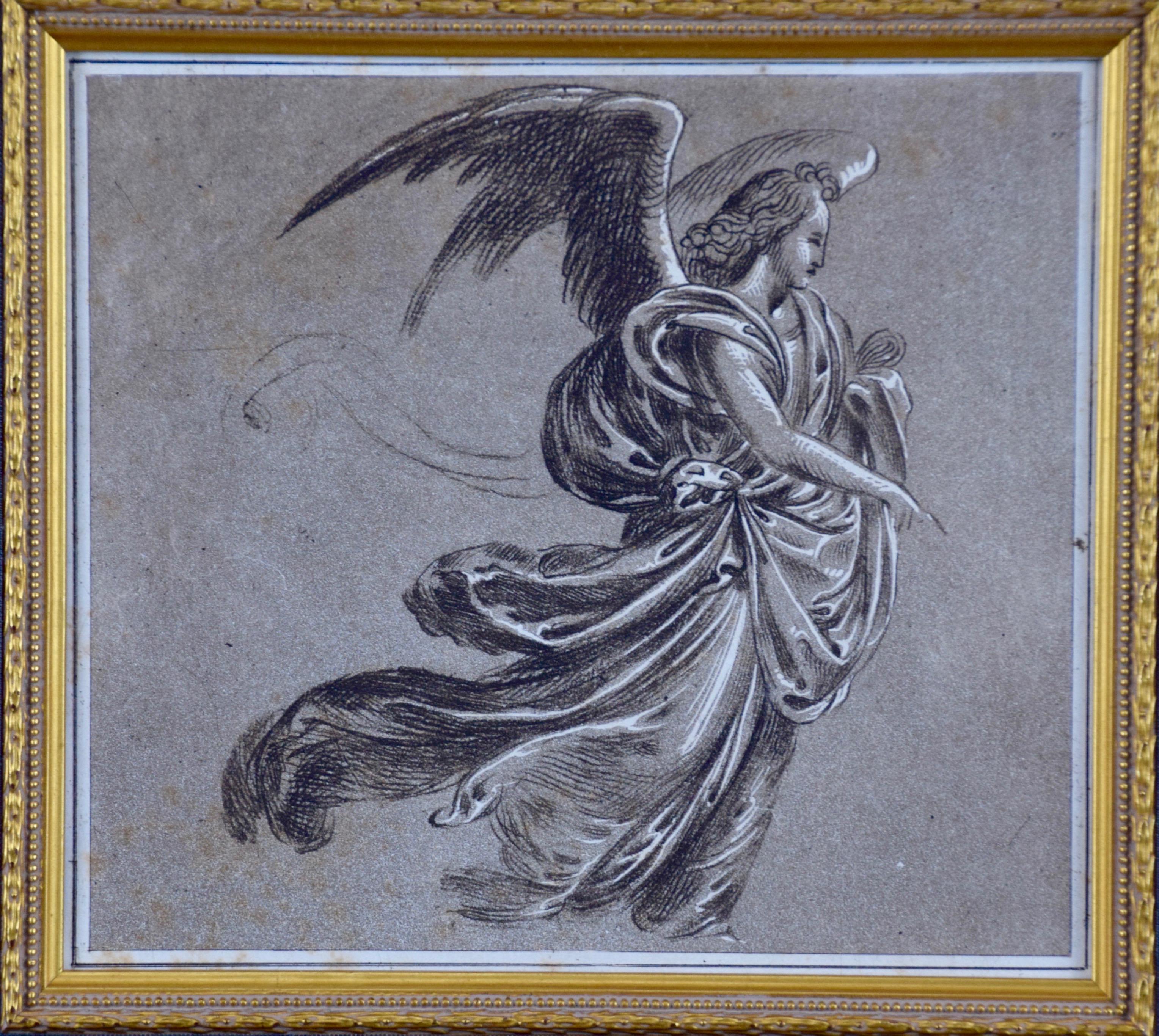 Engraving of an Angel on the Move with Wings and Flowing Robes - Print by Unknown