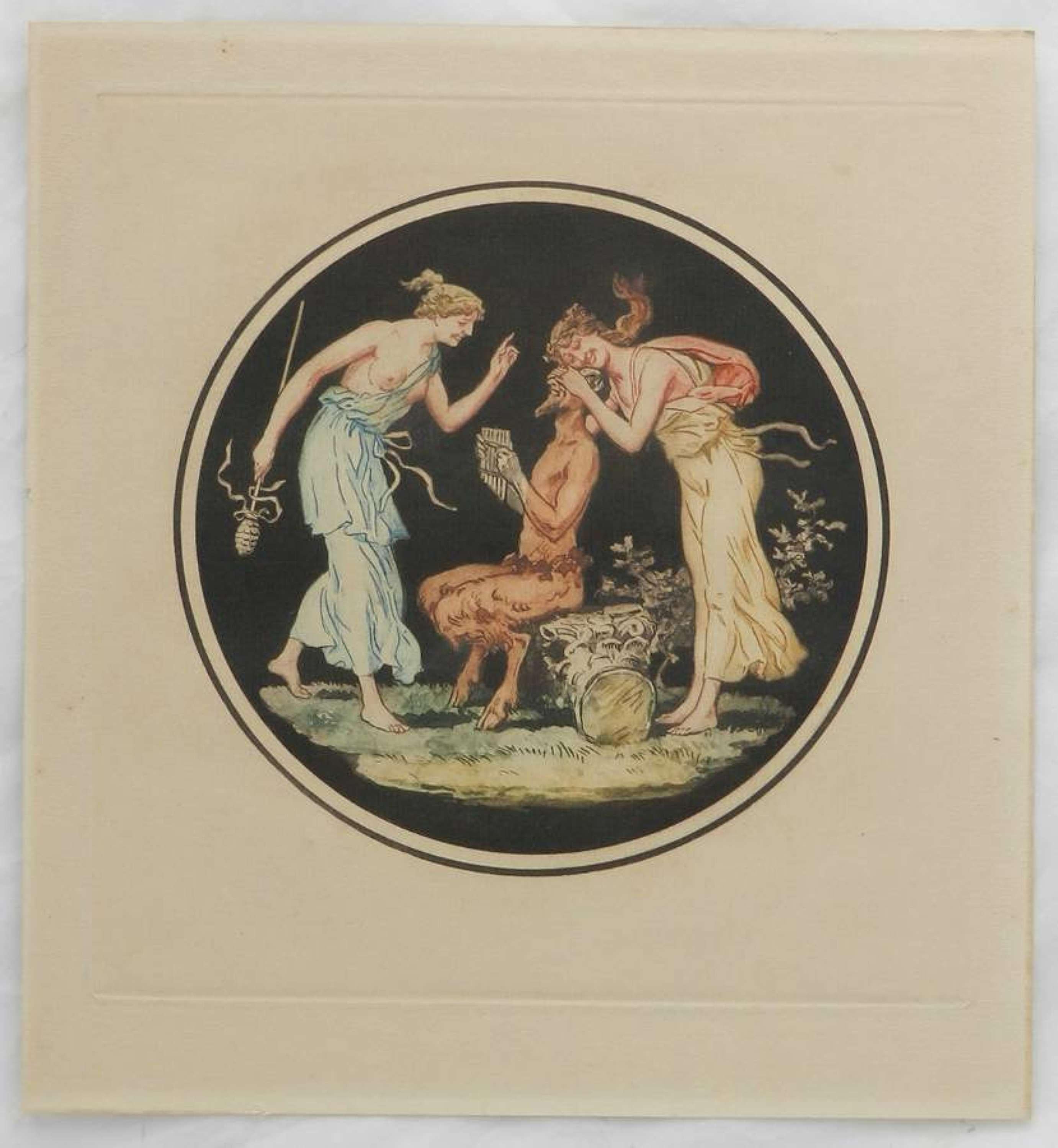 Gravur Pan Nymphs nach Jean Guillaume Moitte Allegorischer dekorativer Druck  (Französische Schule), Print, von Unknown
