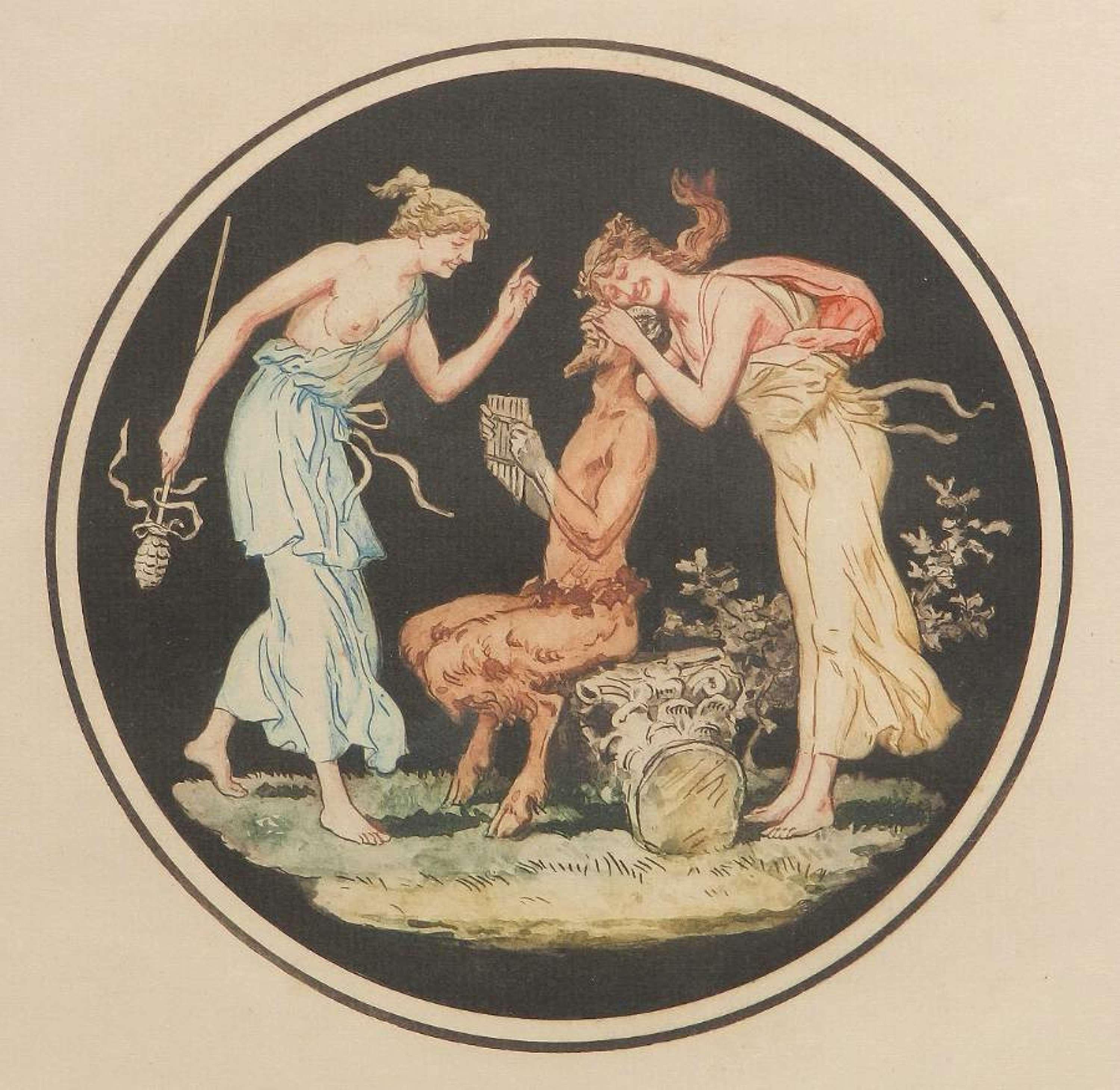 Unknown Figurative Print - Engraving Pan Nymphs after Jean Guillaume Moitte Allegorical Decorative Print 