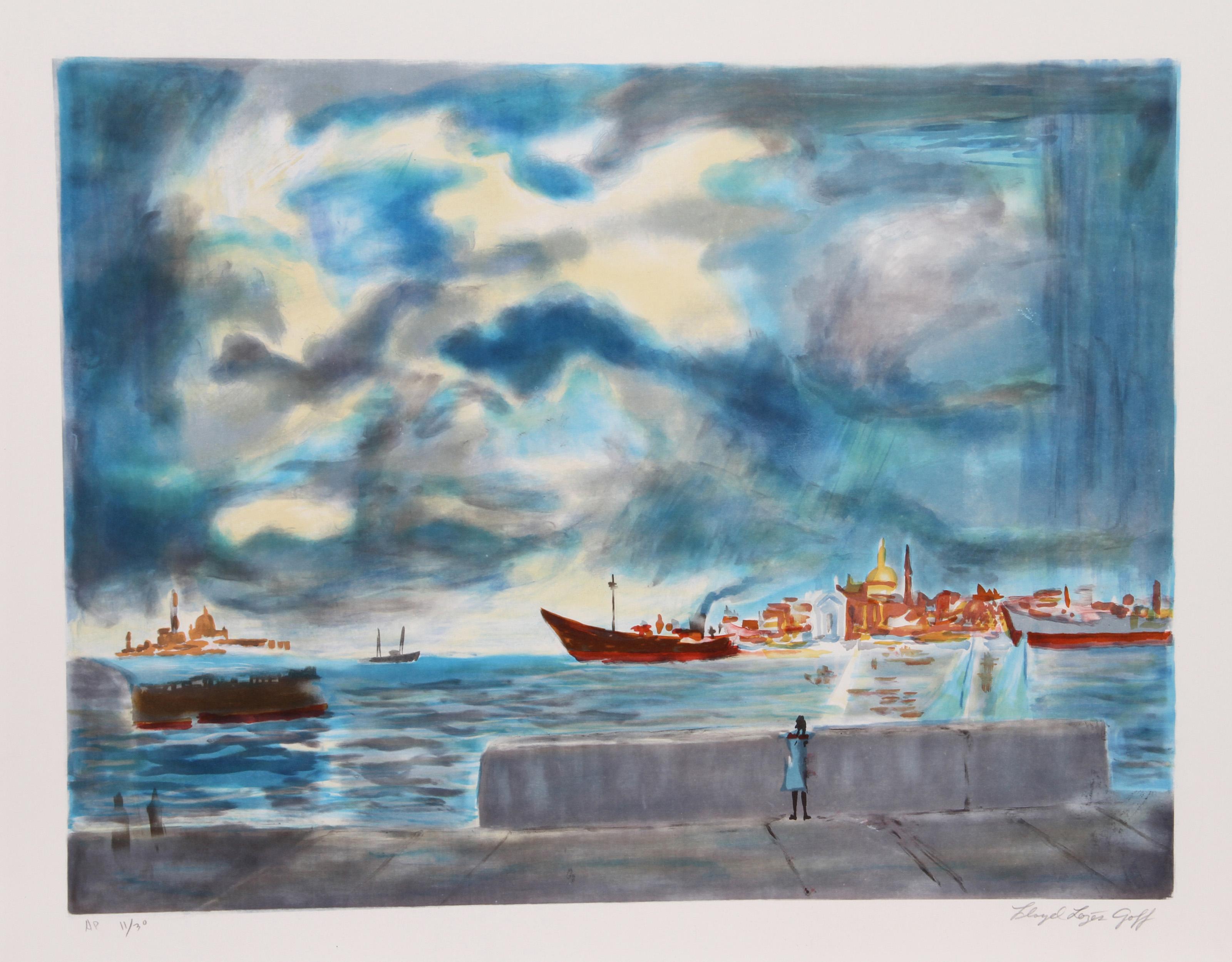 Entrance to Venice, Modern Lithograph by Lloyd Lozes Goff