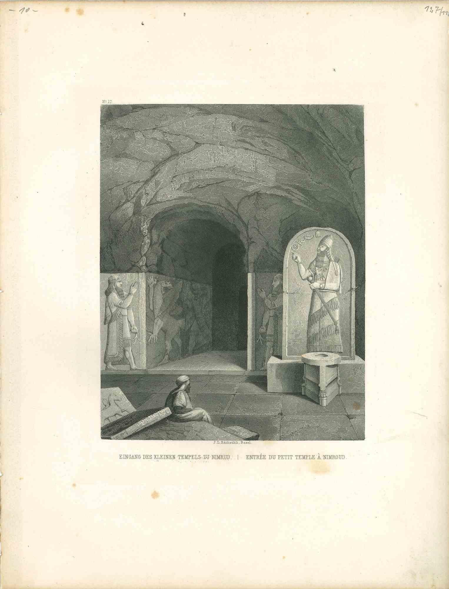 Unknown Figurative Print - Entrée du Petit Temple à Nimroud - Original Lithograph - Half of the 19th Cent