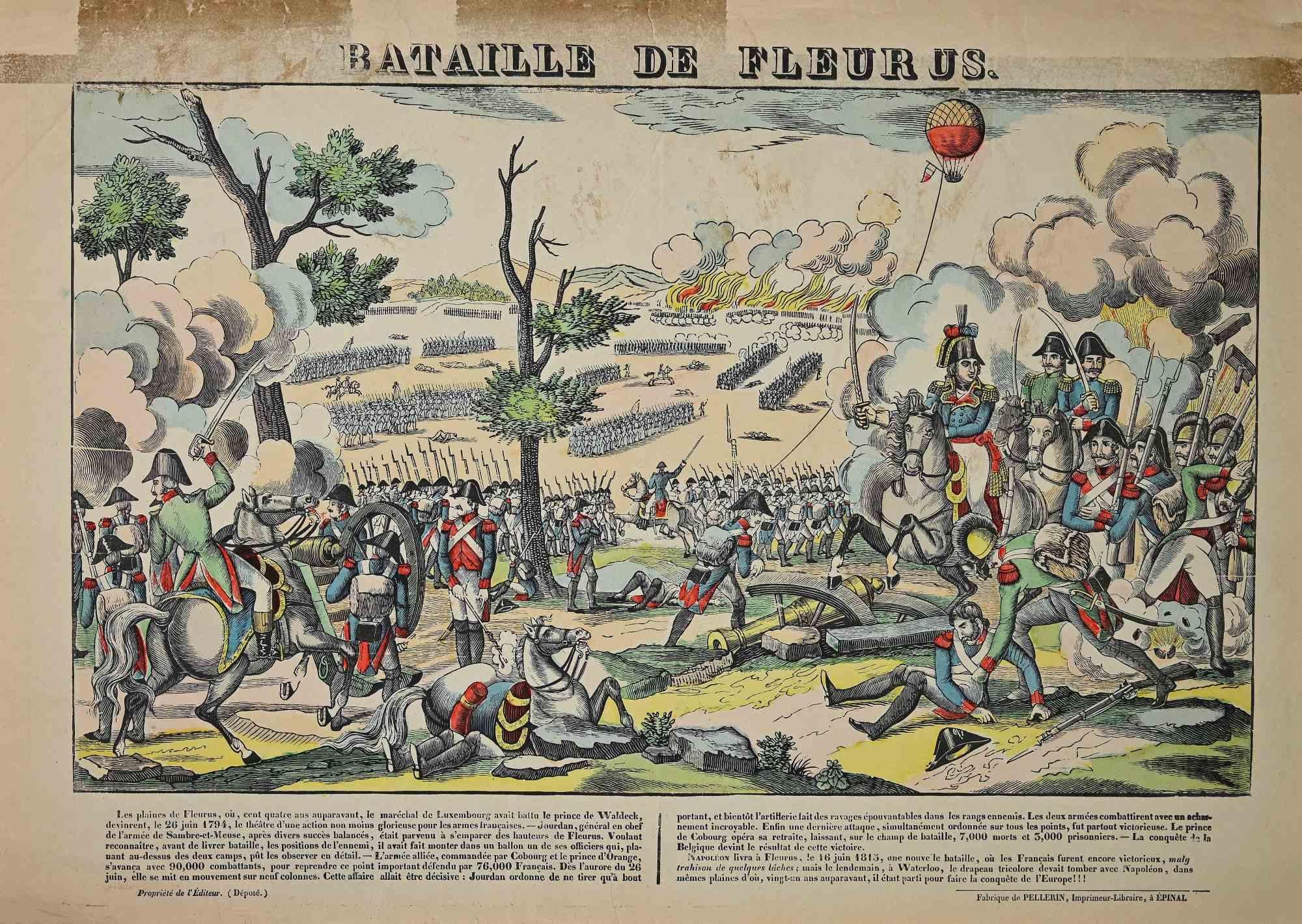 Unknown Figurative Print - Epinal Print Battalle De Fleur US - Lithograph - 19th Century