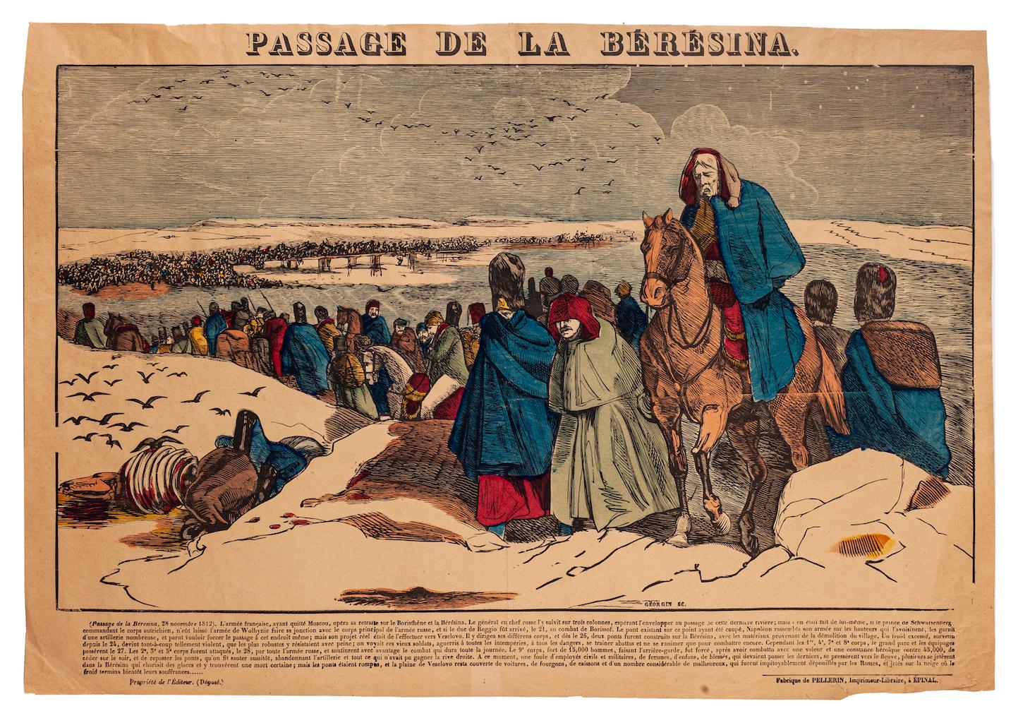 Unknown Figurative Print - Epinal Print, Passage De La Beresina - Hand-color Lithograph - 19th Century