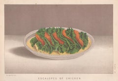 Antique Escalopes of Chicken, English Victorian food cookery chromolithograph, c1895