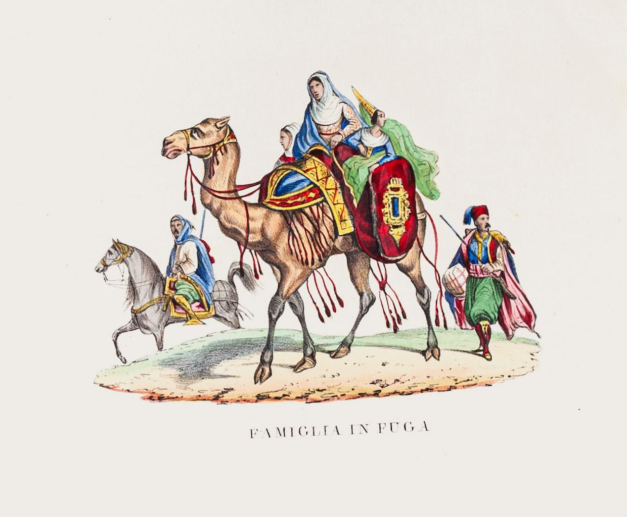 Unknown Figurative Print - Escape of Arab Family -  Lithograph Print on Paper - 1846 ca.