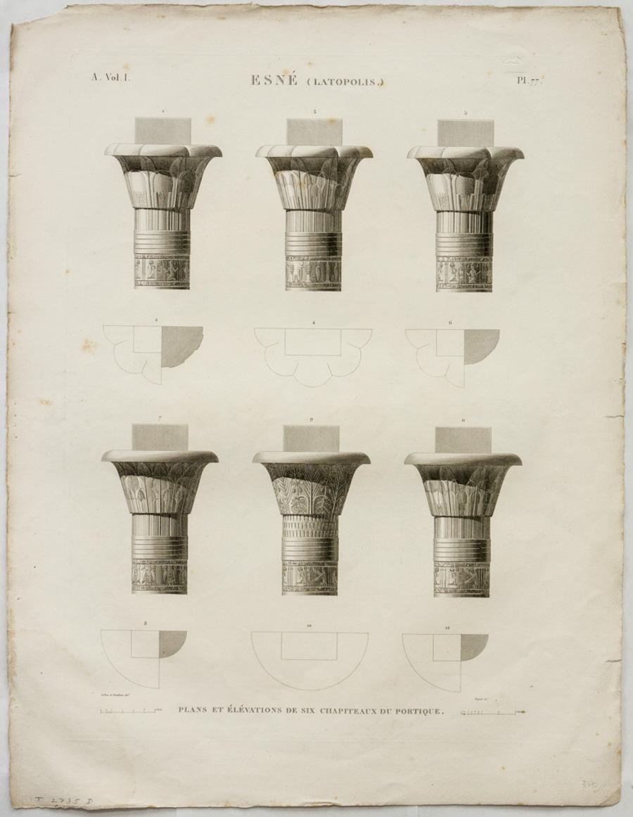 Unknown Print - Esne (Latopolis). / Plans et Elevations de Six Chapiteaux du Portique