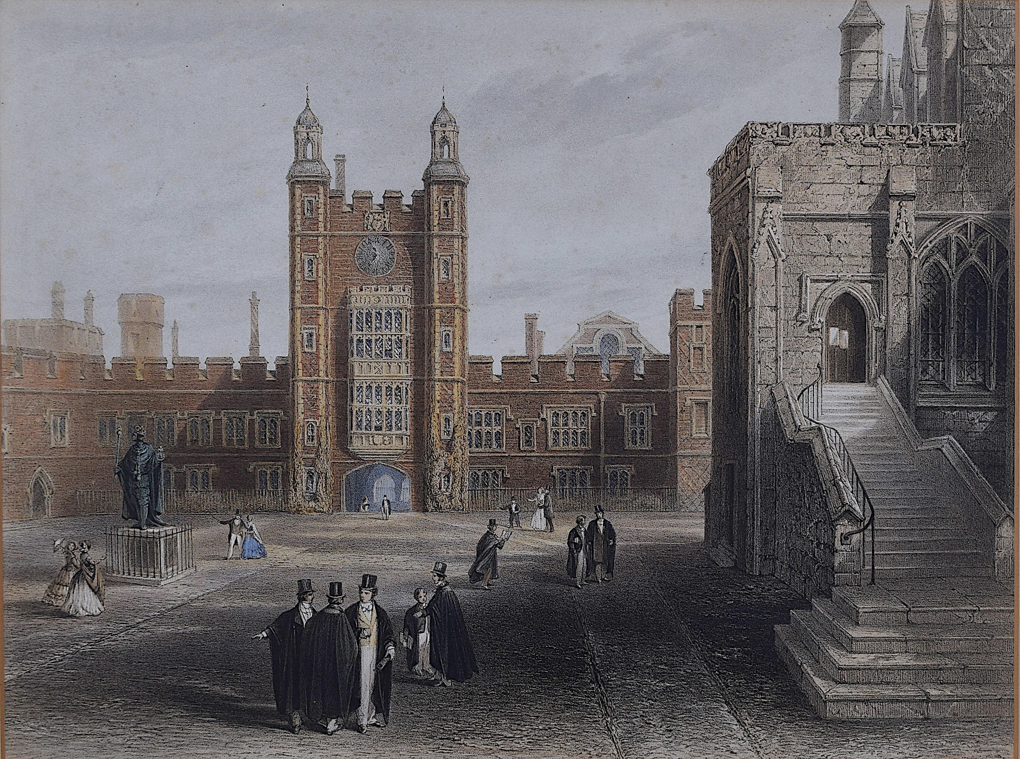 Unknown Figurative Print - Eton College Courtyard 19th Century Victorian lithograph