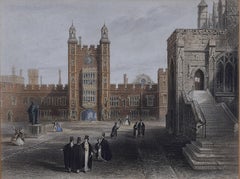 Eton College Courtyard 19th Century Victorian lithograph