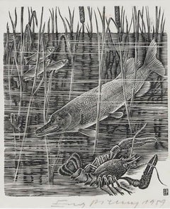 Eugene Pichell (1905-1976) - Gerahmter Holzstich aus dem Jahr 1959, Amongst the Bulrushes