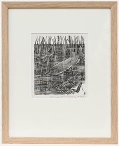 Eugene Pichell (1905-1976) - Gerahmter Holzstich aus dem Jahr 1959, Amongst the Bulrushes