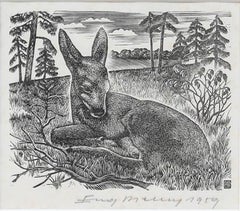 Eugene Pichell (1905-1976) - Gerahmter Holzstich aus dem Jahr 1959, Das Rehkitz