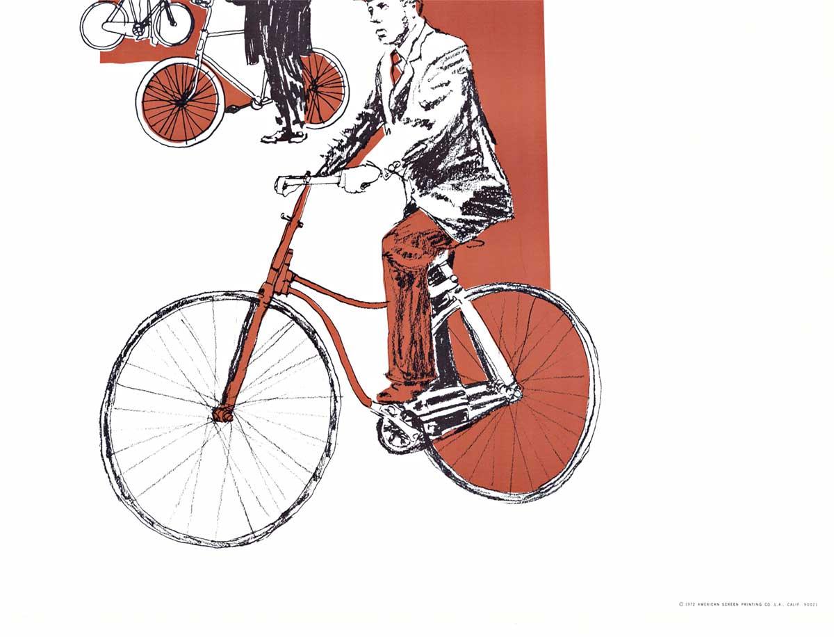Europe on Bicycles, serigraph pop art style - Blue Figurative Print by Unknown