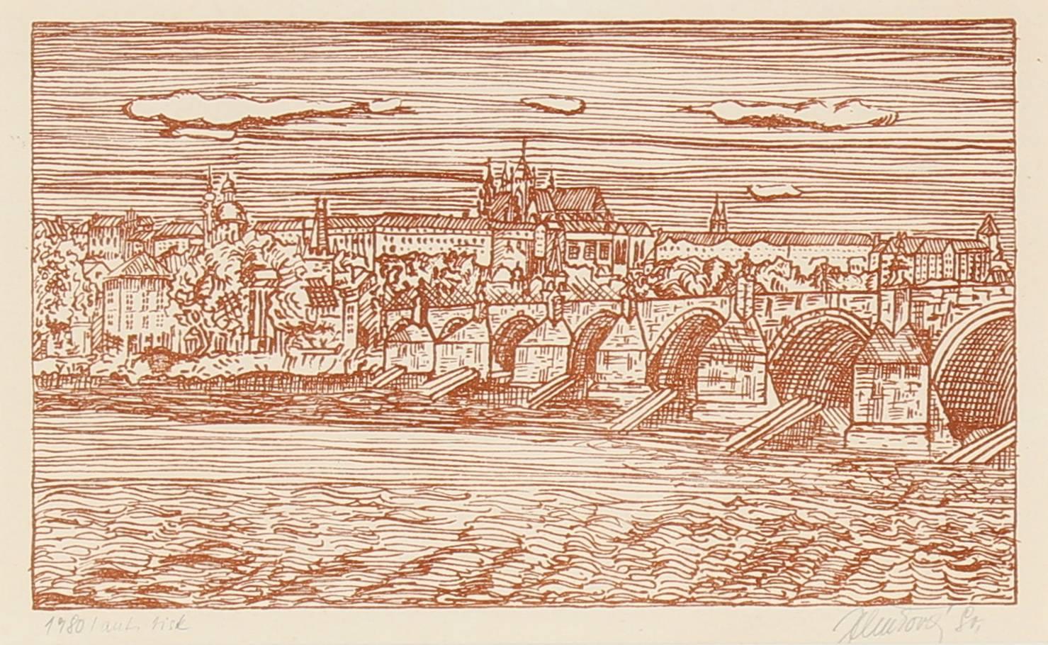 European Cityscape, Etching on Paper, 1980 - Print by Unknown