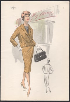 European Mid-Century 1959 Fashion Design Vintage Lithograph Print