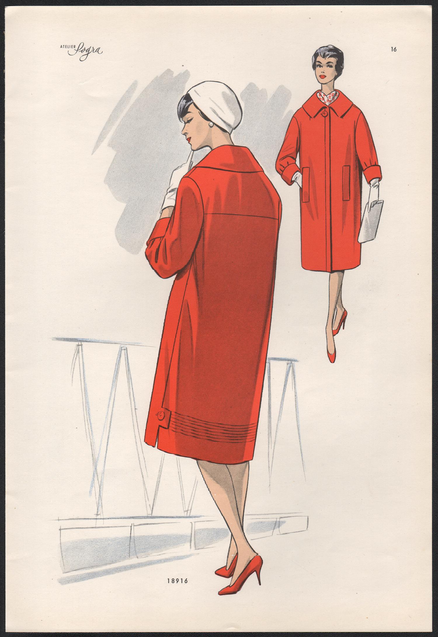 Unknown Figurative Print - European Mid-Century 1959 Fashion Design Vintage Lithograph Print