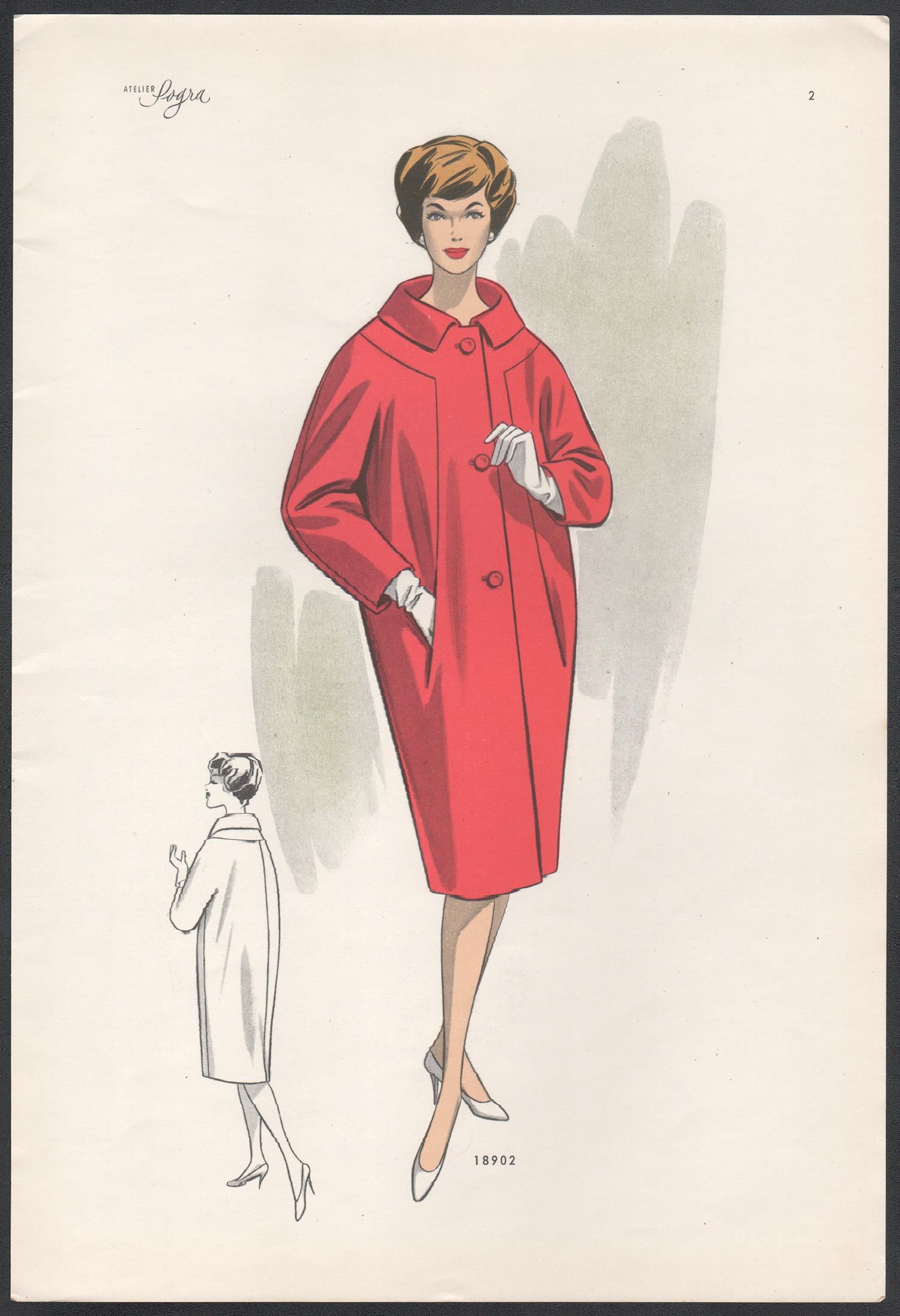 Lithographie européenne du milieu du siècle dernier, design de mode et imprimé vintage