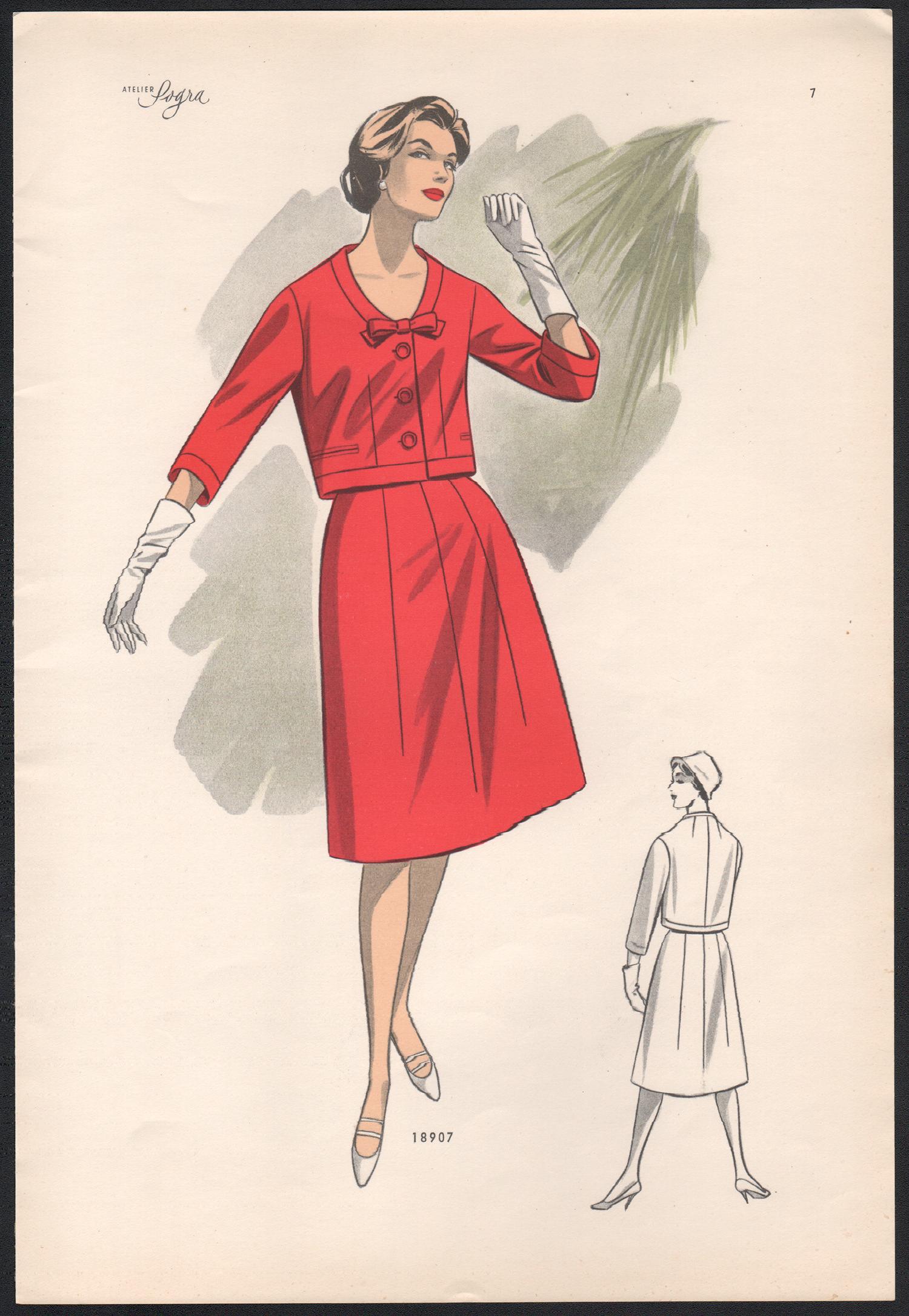 European Mid-Century 1959 Fashion Design Vintage Lithograph Print