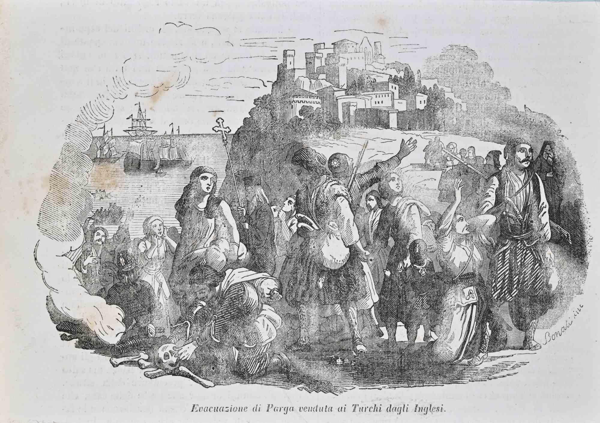 Evacuazione di Praga verkauftta ai Turchi  Holzschnitt-Druck – 1862