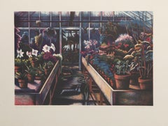 Evening Approaches In The Greenhouse, Photorealist Lithograph by Delita Piercy