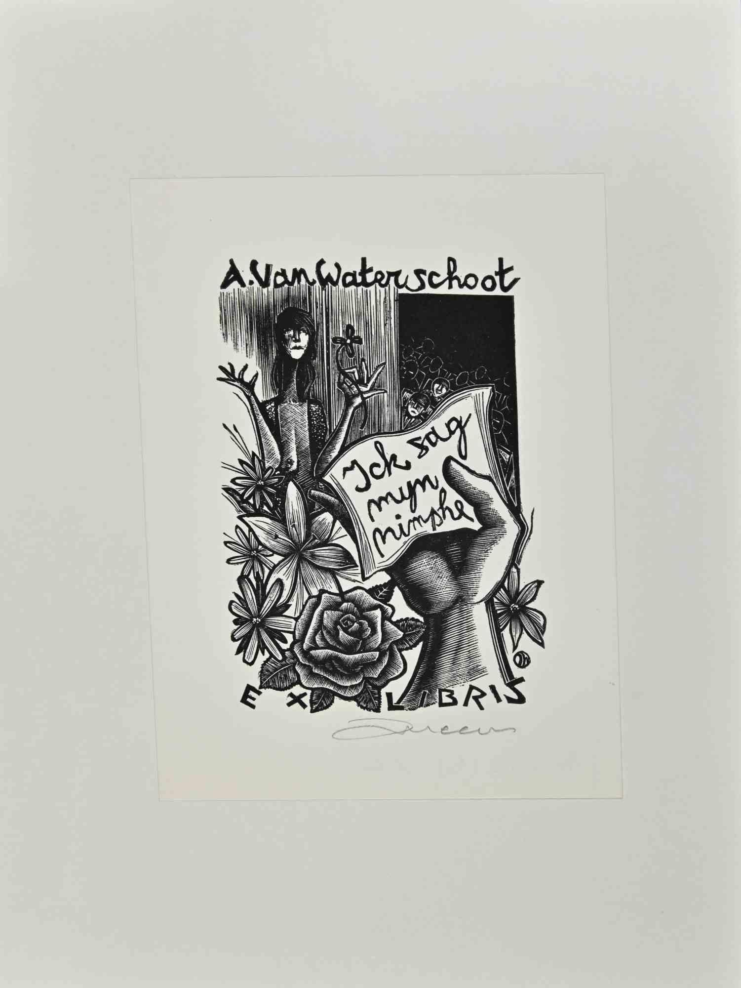 Figurative Print di Unknown - Ex Libris   - A. Van Waterschoot - Xilografia - Metà del XX secolo