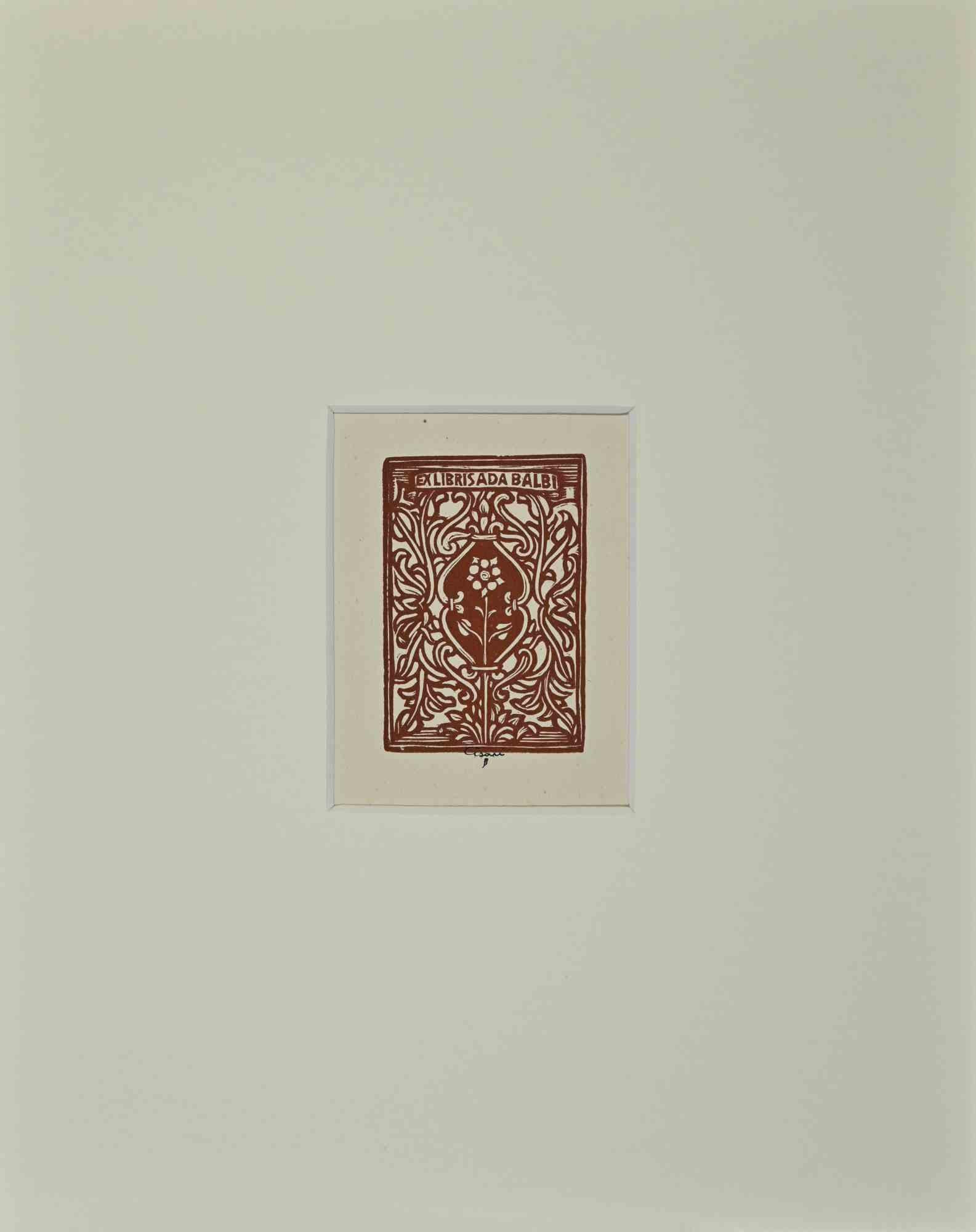 Unknown Figurative Print – Ex Libris  Ada Balbi – Holzschnitt – Mitte des 20. Jahrhunderts