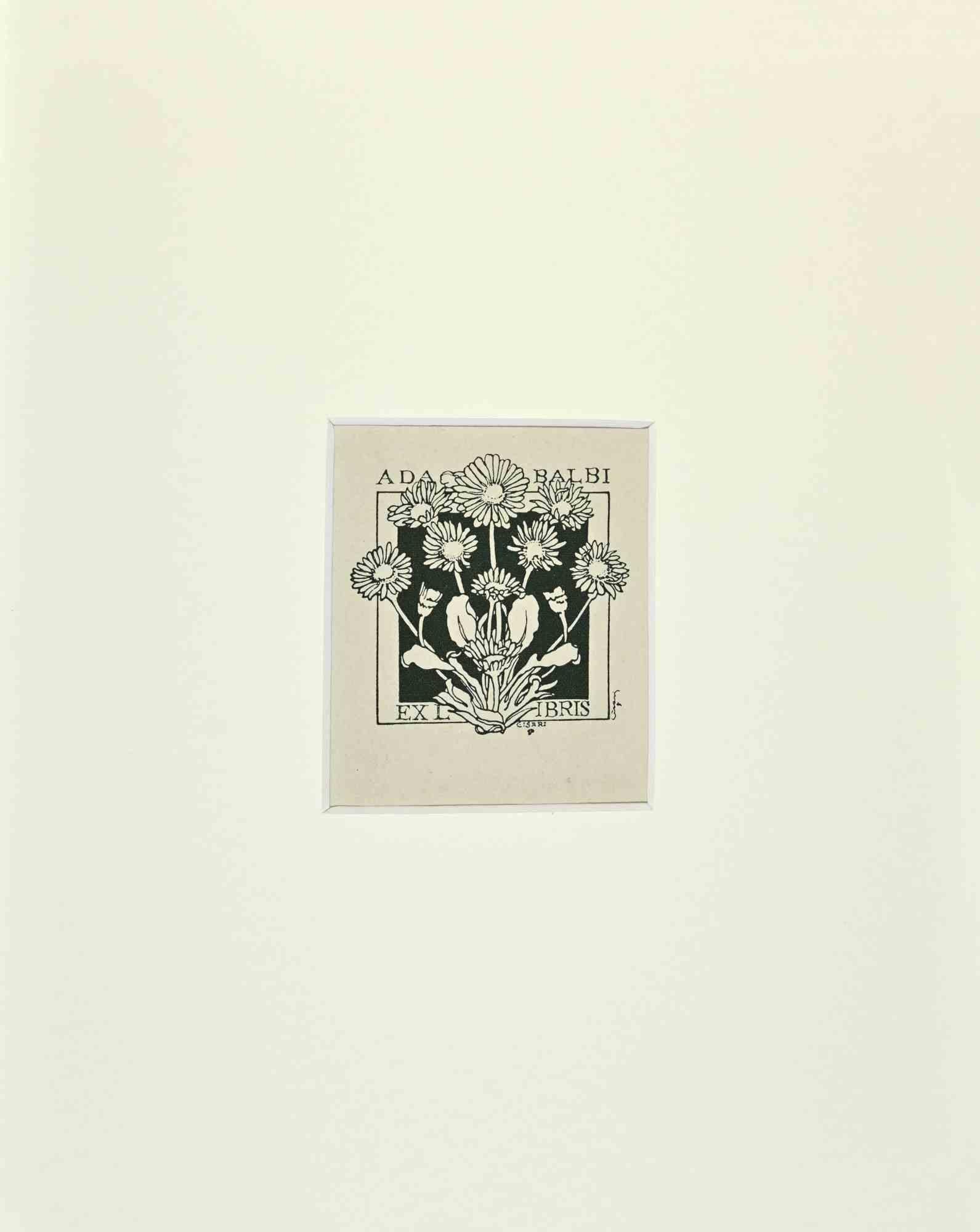Unknown Figurative Print - Ex Libris  - ADA - Woodcut - Mid-20th Century
