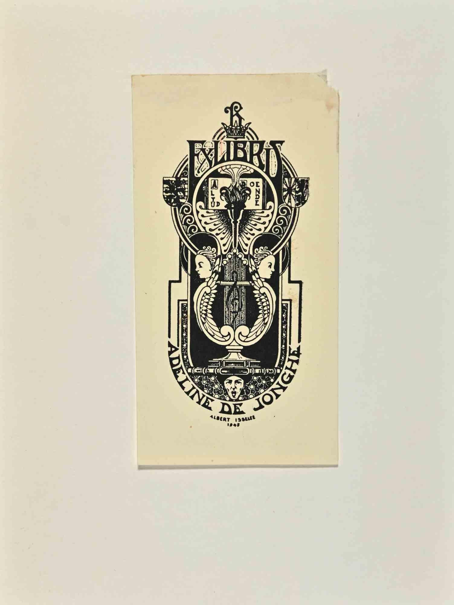 Unknown Figurative Print -  Ex Libris - Adeline De Jonghe - Woodcut - 1945