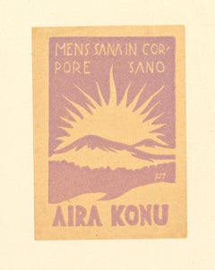 Ex Libris Aira Konu - Grabado xilográfico original - Mediados del siglo XX