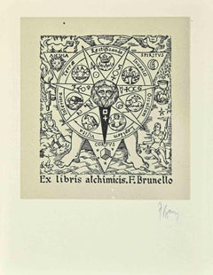 Ex Libris - Alchimis.F.Brunello - Gravure sur bois - Milieu du XXe siècle