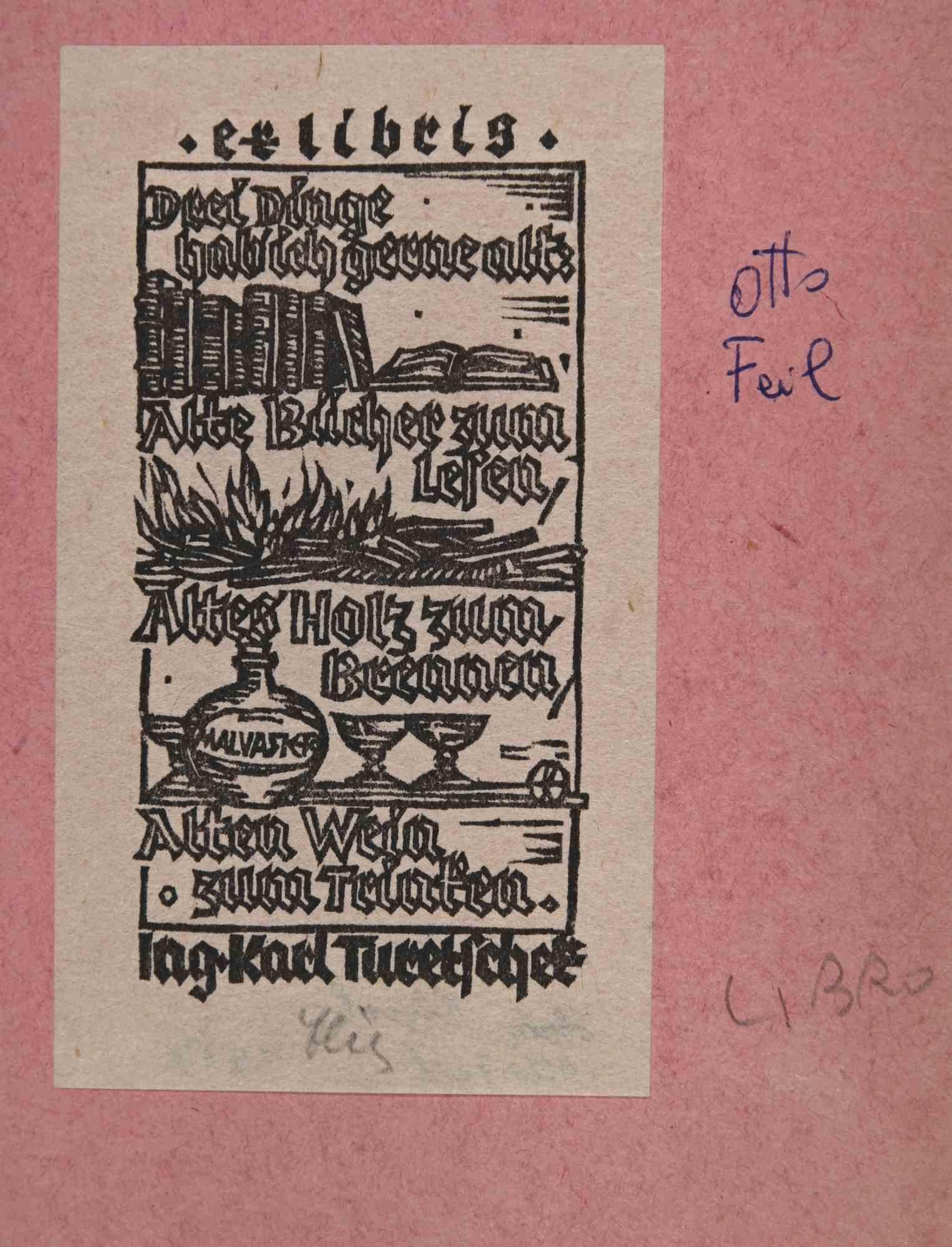Unknown Figurative Print – Ex-Libris – Altea – Holzschnitt – Mitte des 20. Jahrhunderts